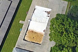 Overhead view of a public pool demolition