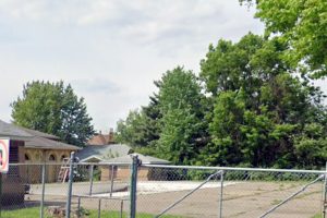 Street view of a public pool demolition